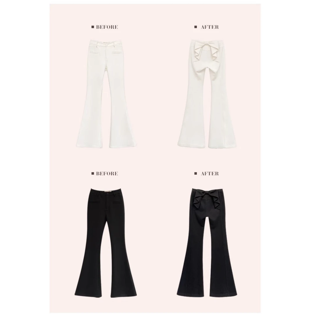 蝴蝶酒杯腿微喇裤春季修身显瘦白色黑色休闲裤长裤春夏裤子