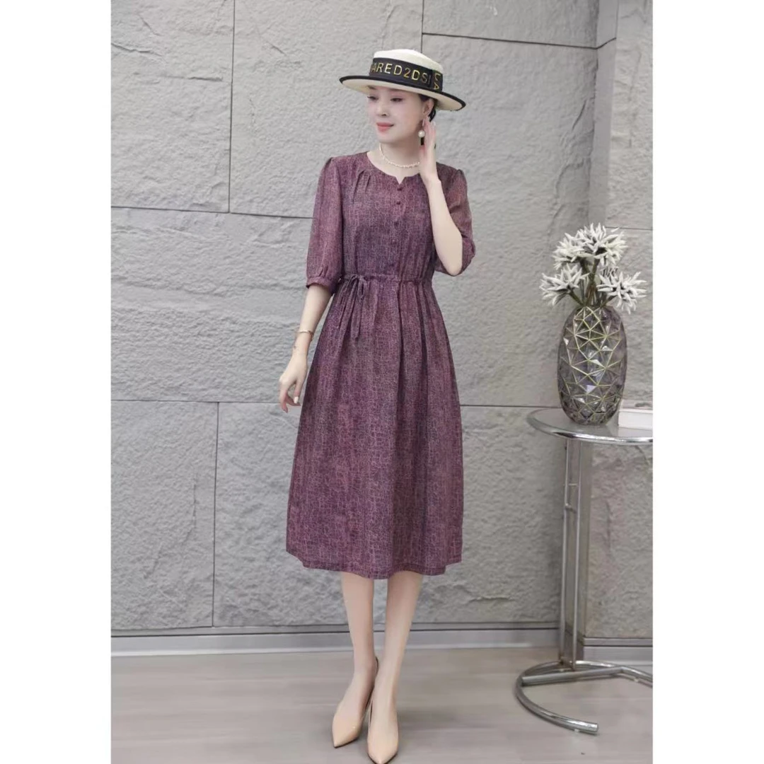 （收腰紫色幽梦）春夏新品时尚修身腰带亲肤透气连衣裙