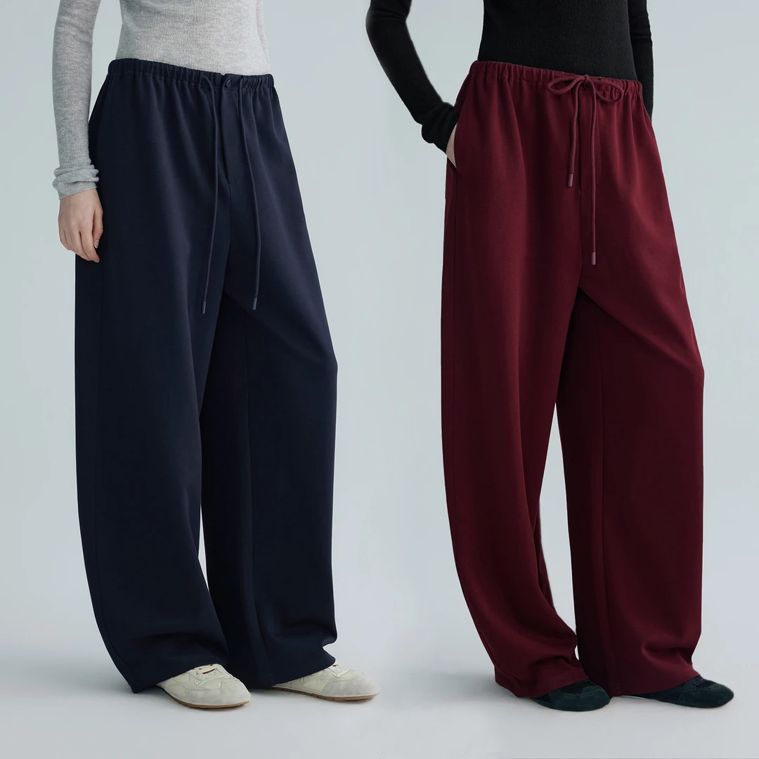 华吉言/HUAJIYAN【莓果裤】休闲百搭宽松抽绳松紧腰镰刀卫裤