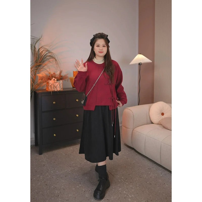 冬加绒假两件卫衣新中式显瘦遮肉半身裙两件套