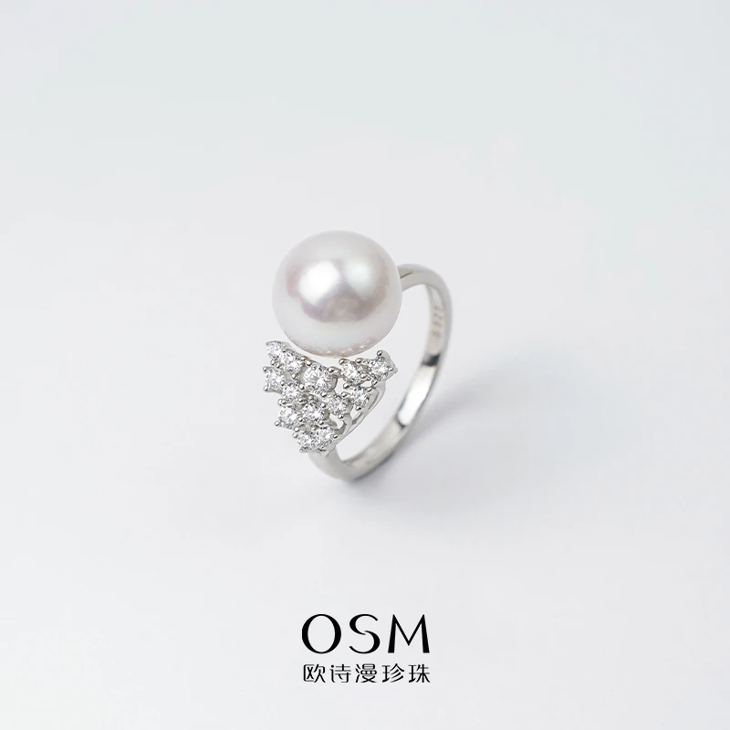 欧诗漫珠宝 简约奢华气质925银淡水珍珠戒指11-12mm 036316