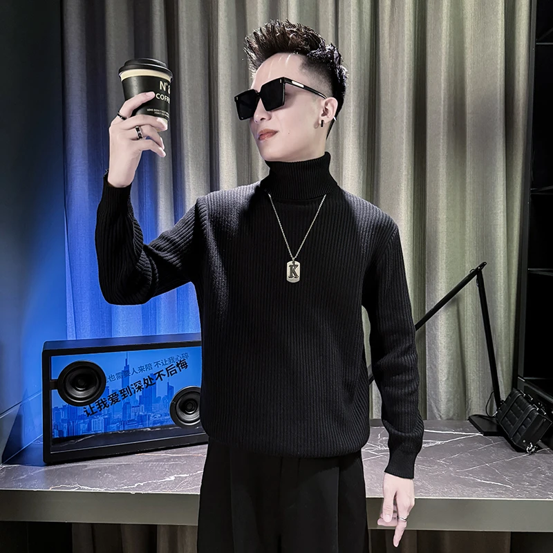 秋冬季半高领打底毛衣男士韩版ins修身中领针织衫保暖套头男线衣