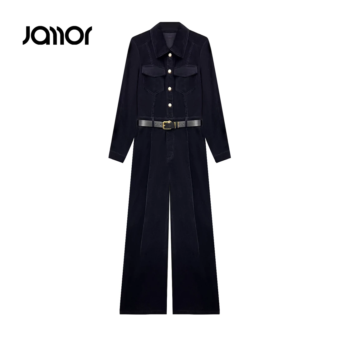 Jamor2025新款设计师高定休闲百搭气质绒感连体裤女