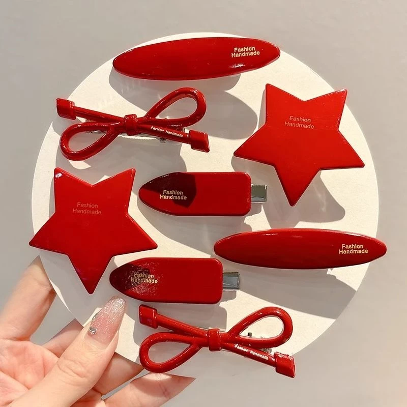 【一对装】国庆打卡必备喜庆节日红色碎发夹边夹高级感鸭嘴夹发卡