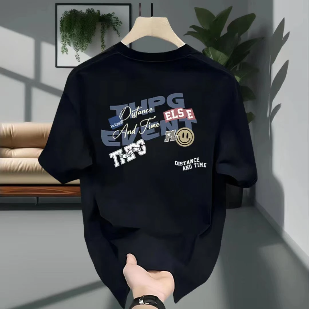 雅鹿男装新款潮流宽松透气短袖t恤圆领废土风慵懒风男士休闲半袖