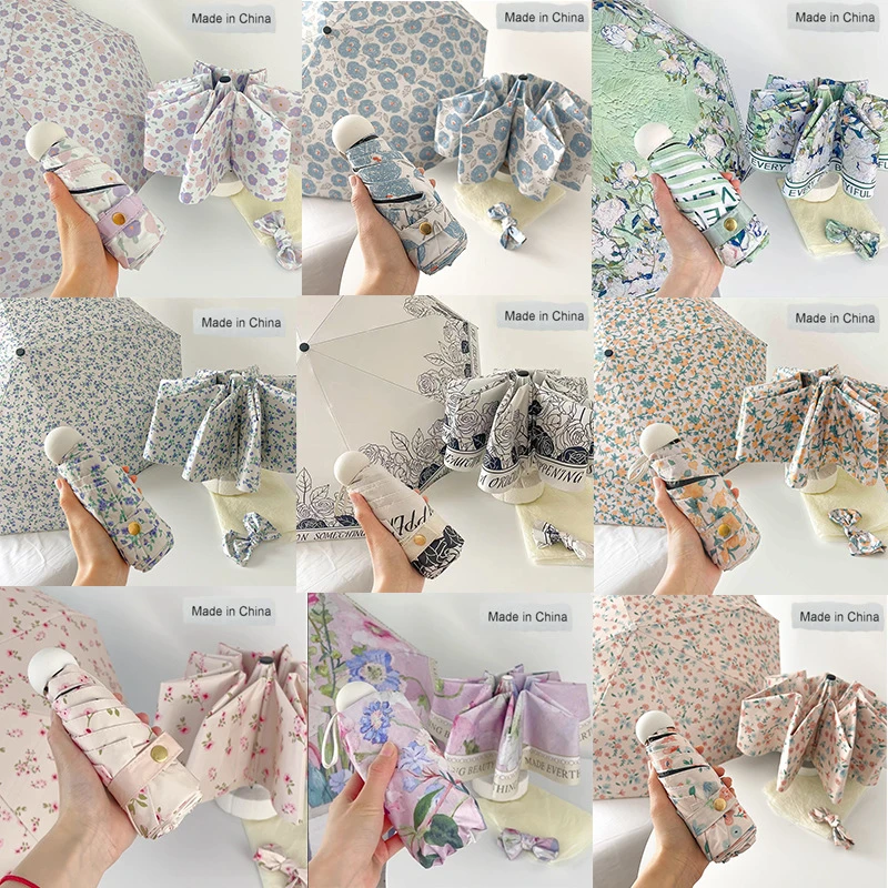 三折伞五折浪漫碎花黑胶折叠防晒伞防紫外线遮阳雨伞ins便携式