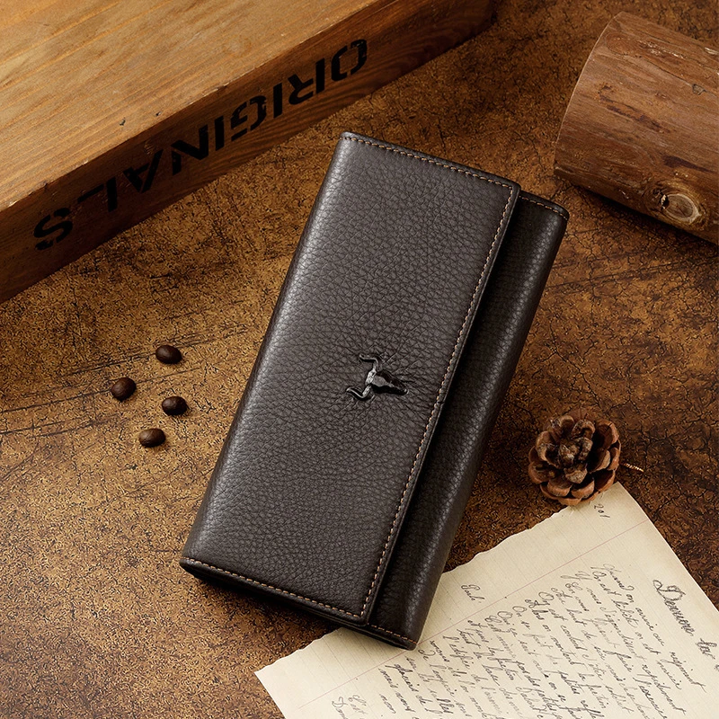 韩版手拿长款简约亮片三折钱夹男士钱包牛皮时尚卡包多功能包包