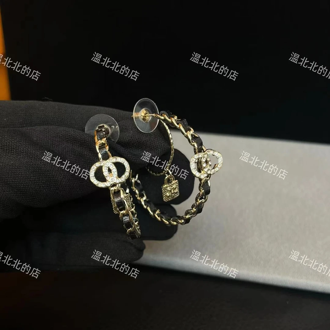 铜合金耳饰 双C香包黑金编制耳坠气质轻奢小众欧美经典时尚耳环