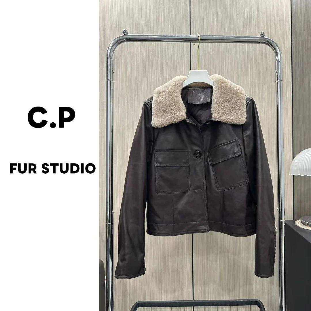 C.PFURSTUDIO634海宁真皮冬季女羽绒服大毛领新款百搭短款时尚
