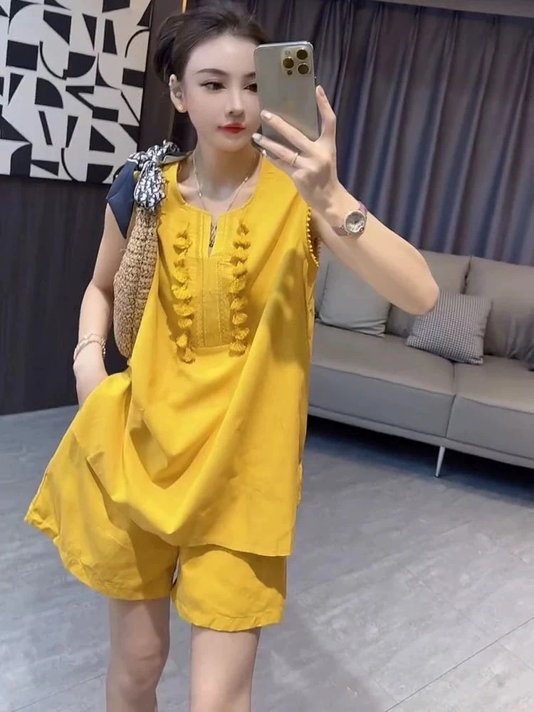 5885 法式流苏v领无袖衬衫女时尚宽松百搭超好看2025夏季新款