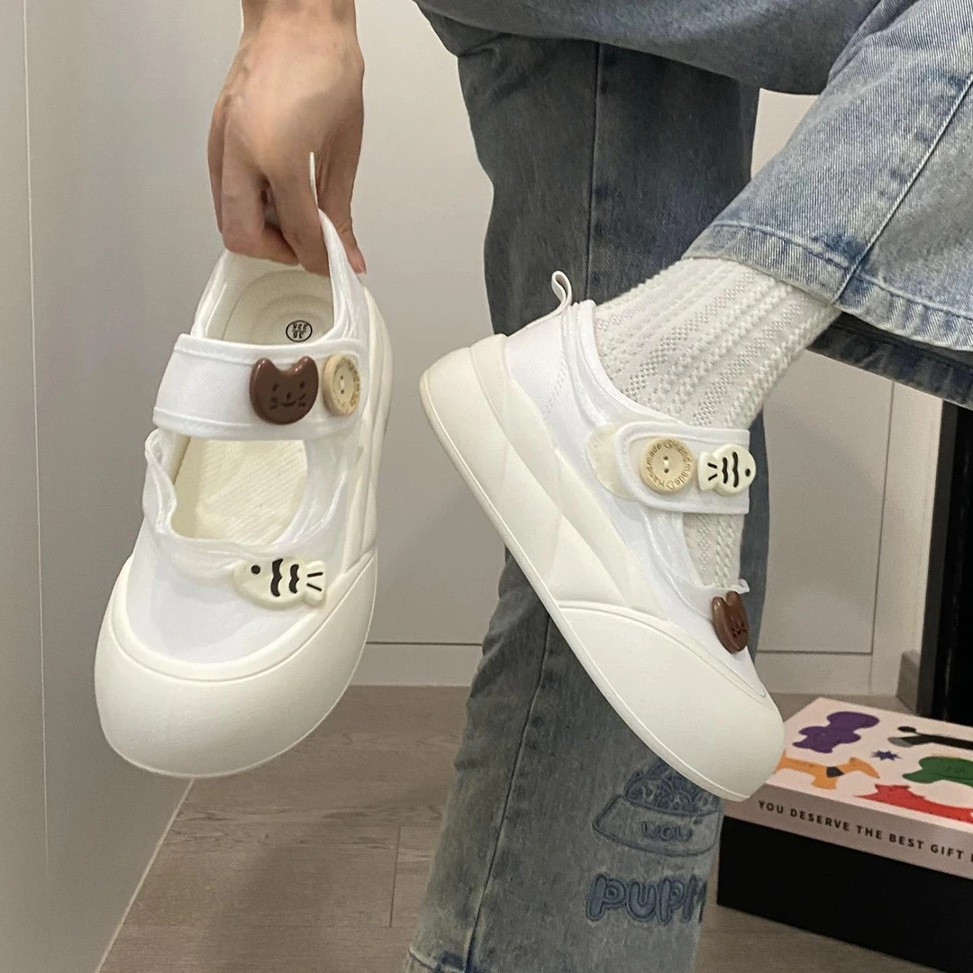 魔术贴松糕底面包鞋透气休闲鞋2025夏季新款玛丽珍韩版女学生板鞋