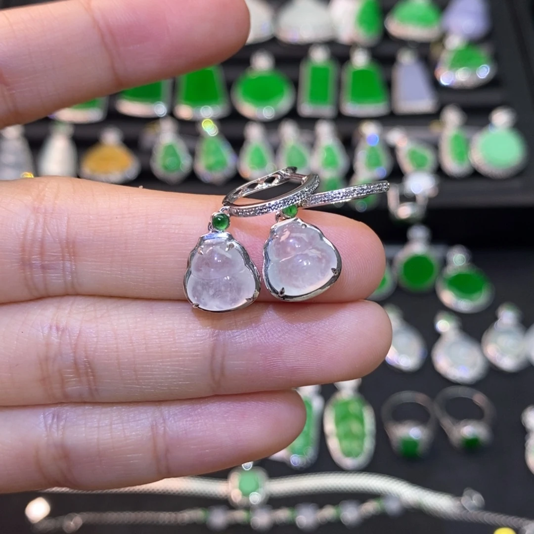 翡翠18K金镶嵌耳饰葫芦耳坠