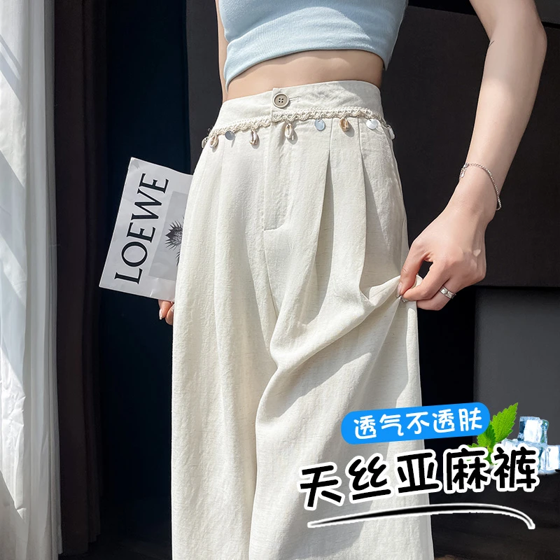 波西米亚风天丝亚麻裤子女款爆款2025年新款白色夏季薄款亚麻裤