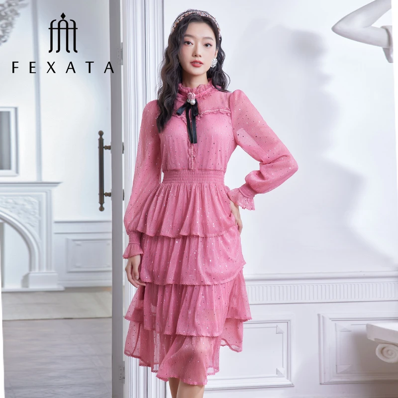 【诗语专属】FEXATA斐格思荷叶裙摆亮片蛋糕连衣裙F41T0302