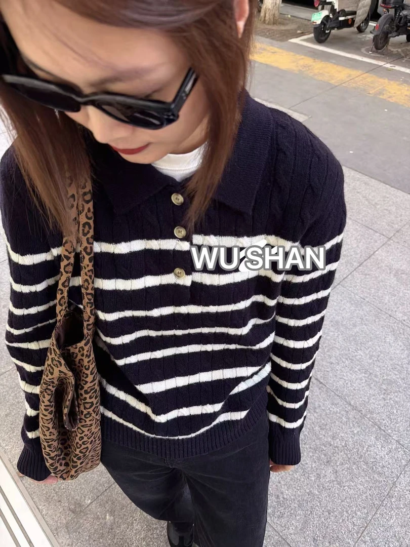 干洗！【姗姗自留小马】翻领毛衣  SSJ  100羊三扣翻领保暖套头毛衣