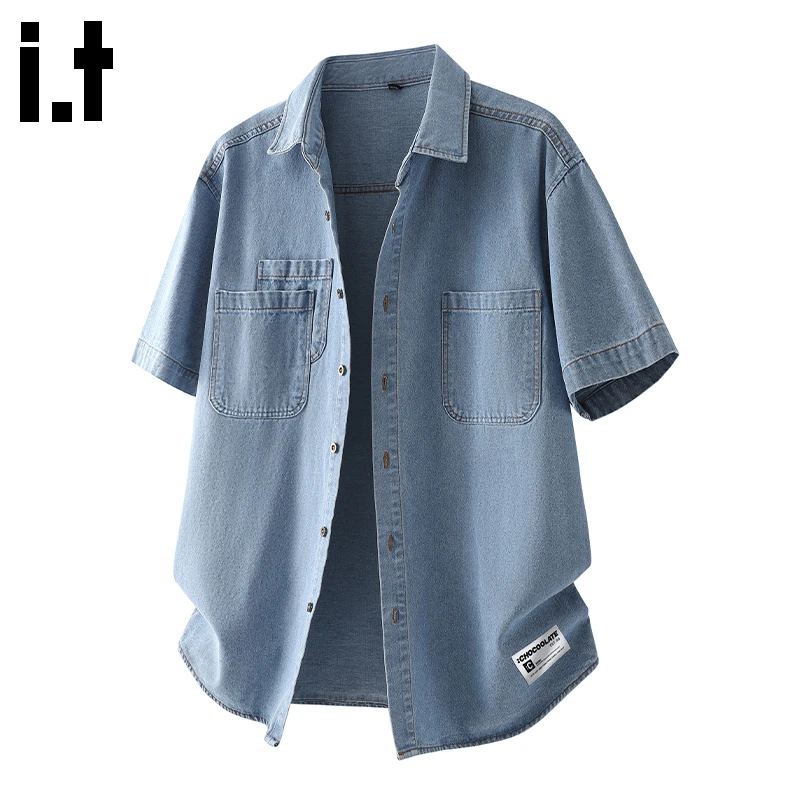 i.t:CHOCOOLATE日系工装男士牛仔衬衫2025年夏季宽松休闲复古短袖