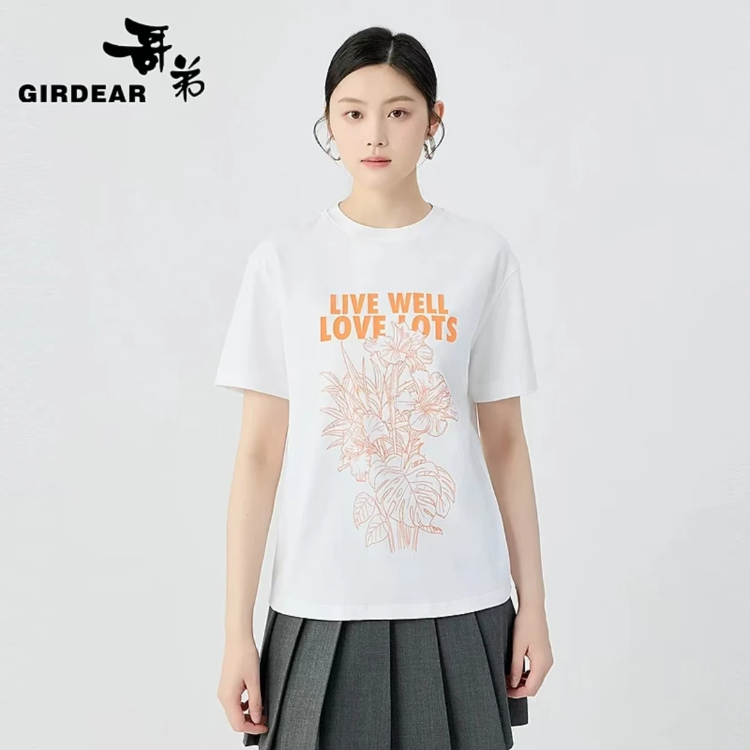 哥弟品质女装新款简约休闲百搭圆领常规版套头短袖棉T恤130091