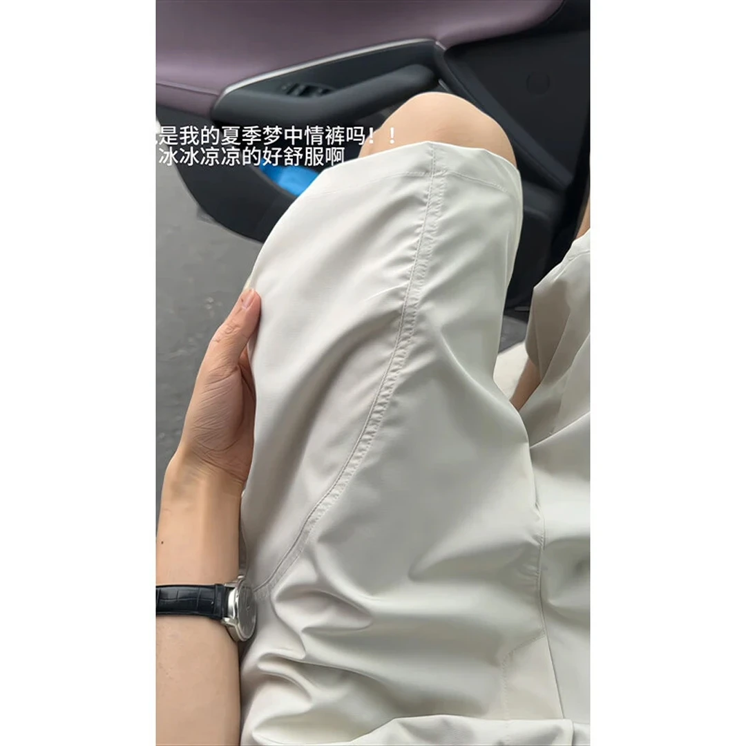 斜切冰丝速干短裤男夏季跑步运动五分裤藏青色宽松凉感休闲沙滩裤