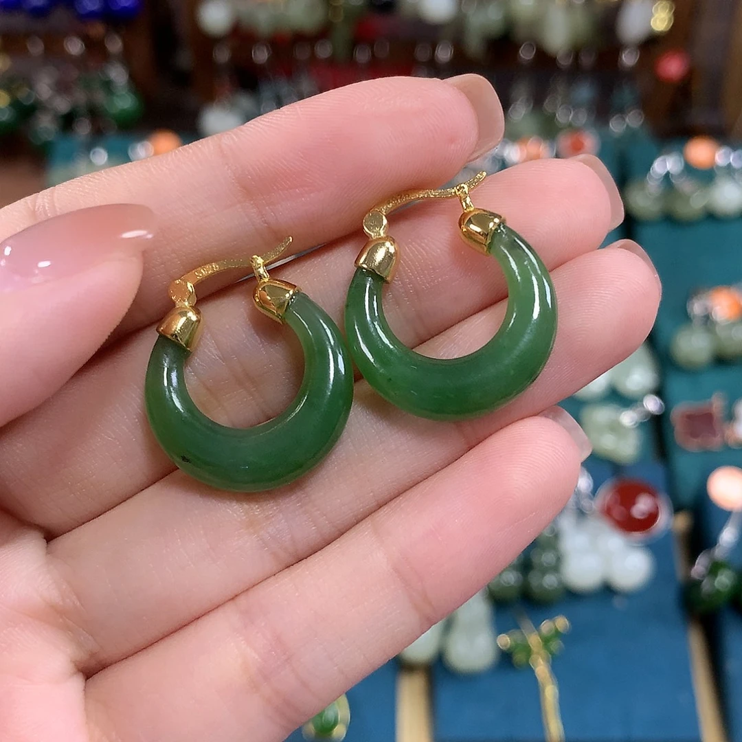 和田玉（碧玉）银S925镶嵌耳饰卡20.5左右