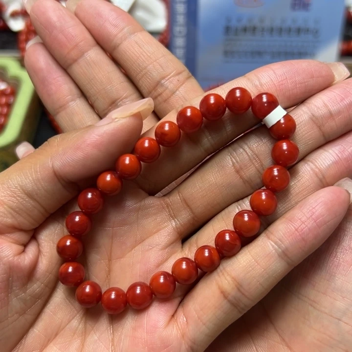 未镶嵌手串南红玛瑙 玫瑰红双俏 约7.8mm 玉润