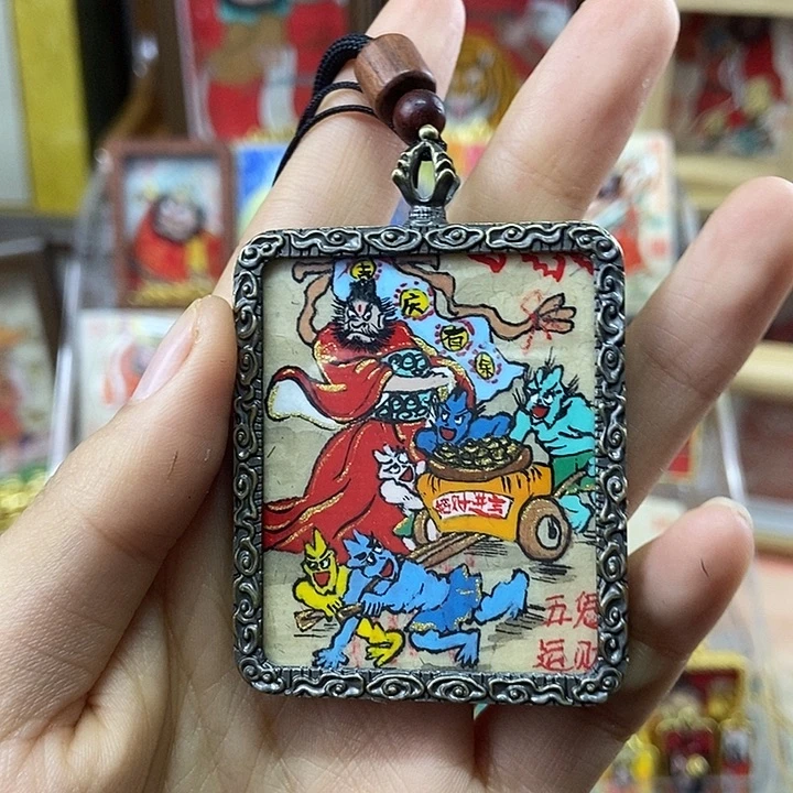 吊坠孤品朱砂奎爷五鬼运财锌合金