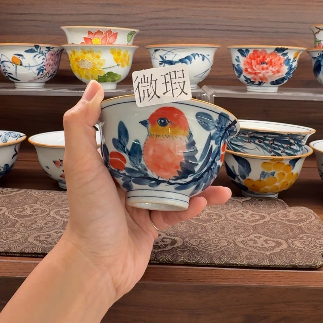 釉下手绘茶具微瑕