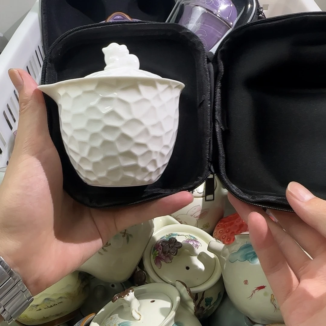 羊脂玉锤纹快客一壶两杯套装