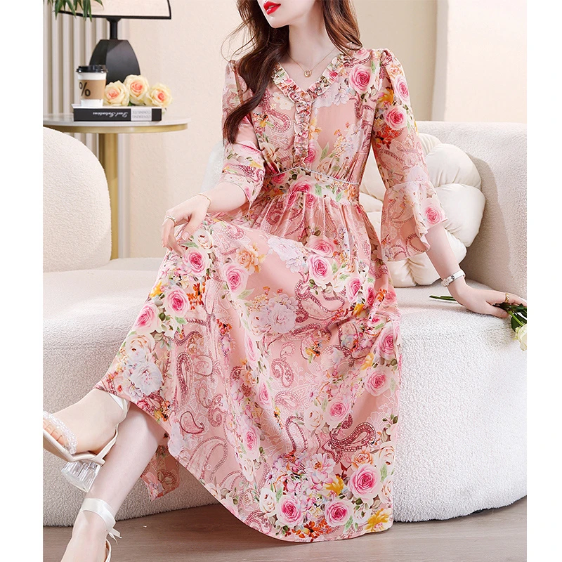 8562#碎花女装连衣裙新款夏季气质名媛高级感时尚遮肉洋气裙子