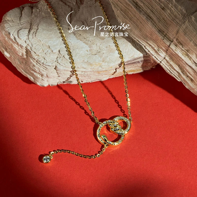 925银合成锆石银制品 蛇年元素 毛衣链-S925银泳漆工艺高级感S031