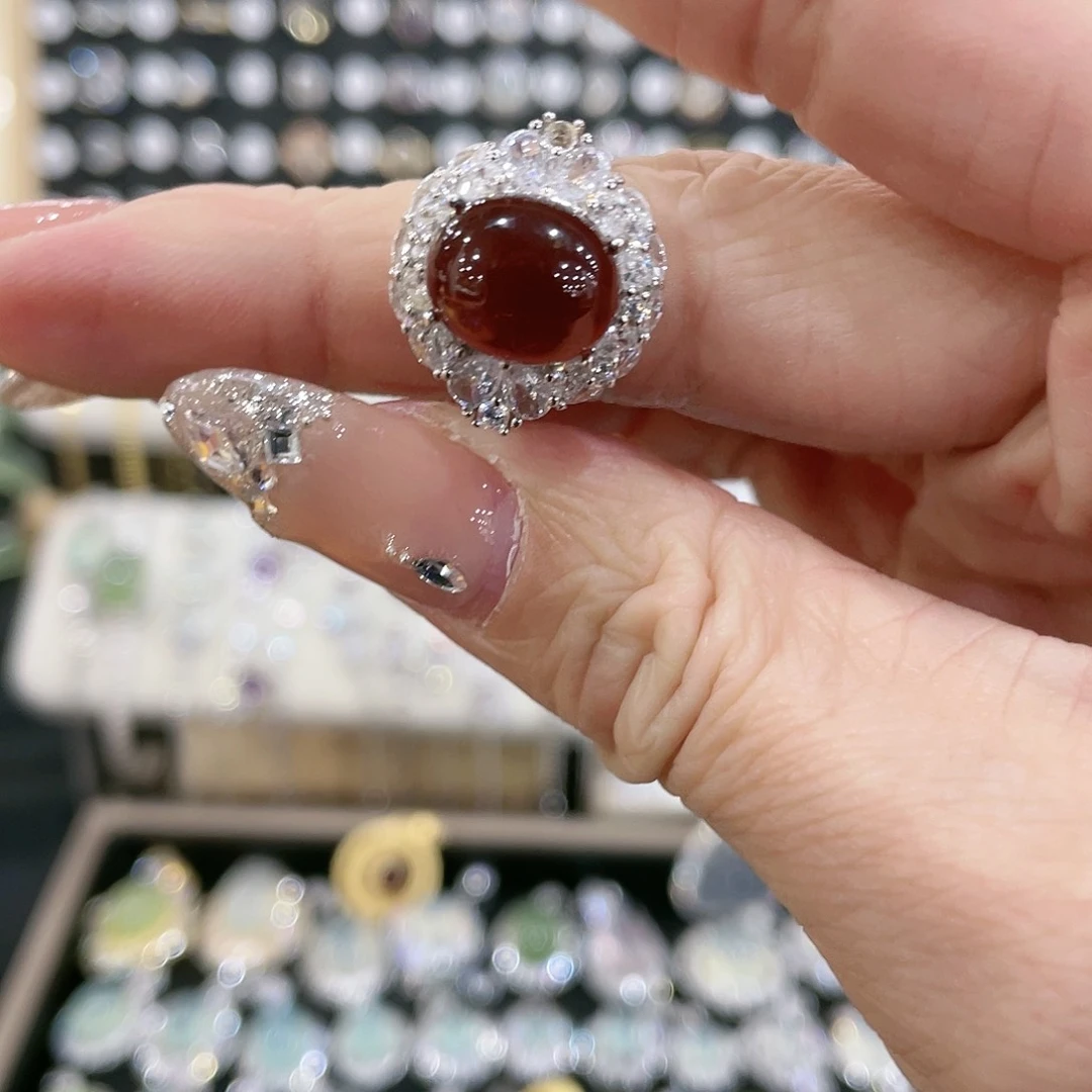 石榴石戒指银S925镶嵌