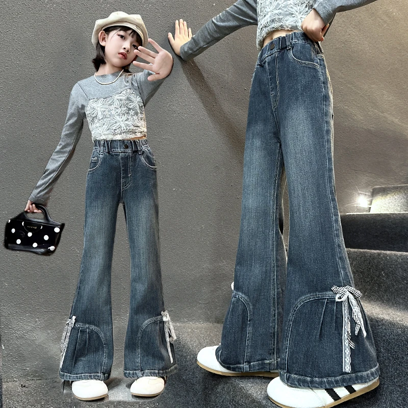女童喇叭裤秋季2025新款女孩微辣牛仔裤女大童显瘦春秋款儿童裤子