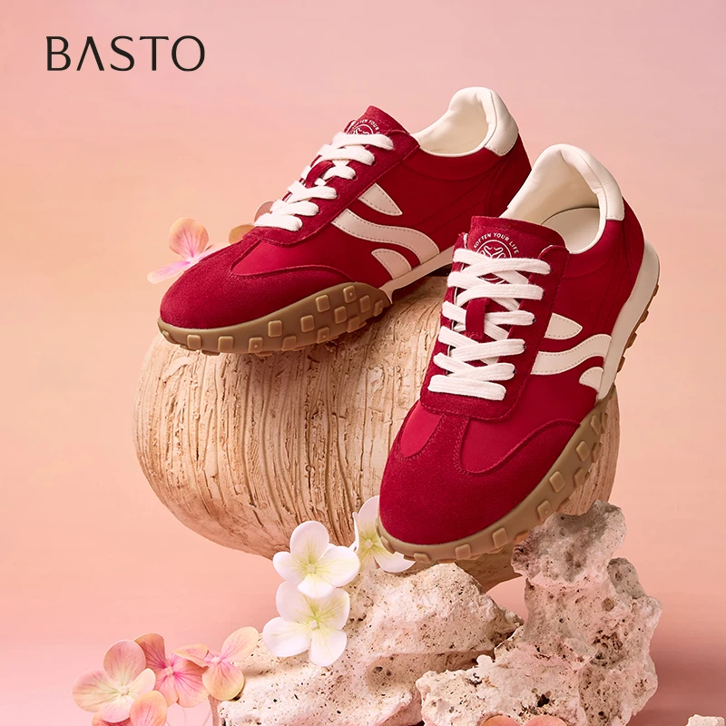 百思图2025春季新款商场同款复古运动德训鞋平跟女休闲鞋I0900AM5