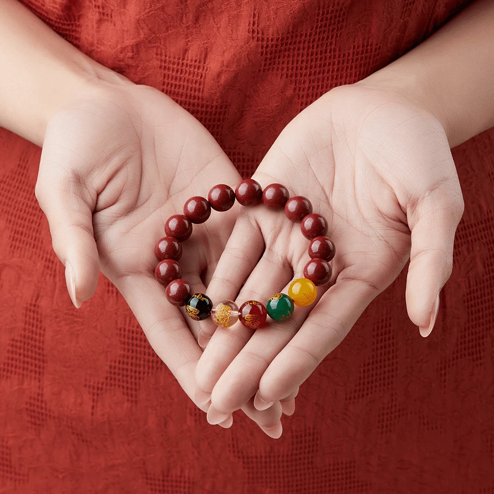 含辰砂工艺品朱砂五路财神手串转运珠本命年男女款手串
