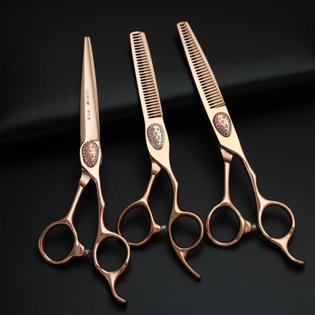 九爷定制九将玫瑰金高端美发剪刀平剪牙剪无痕