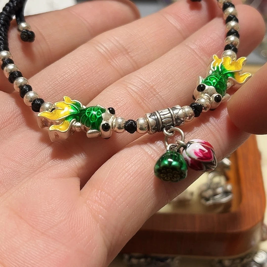 吊坠足银珐琅脚链子