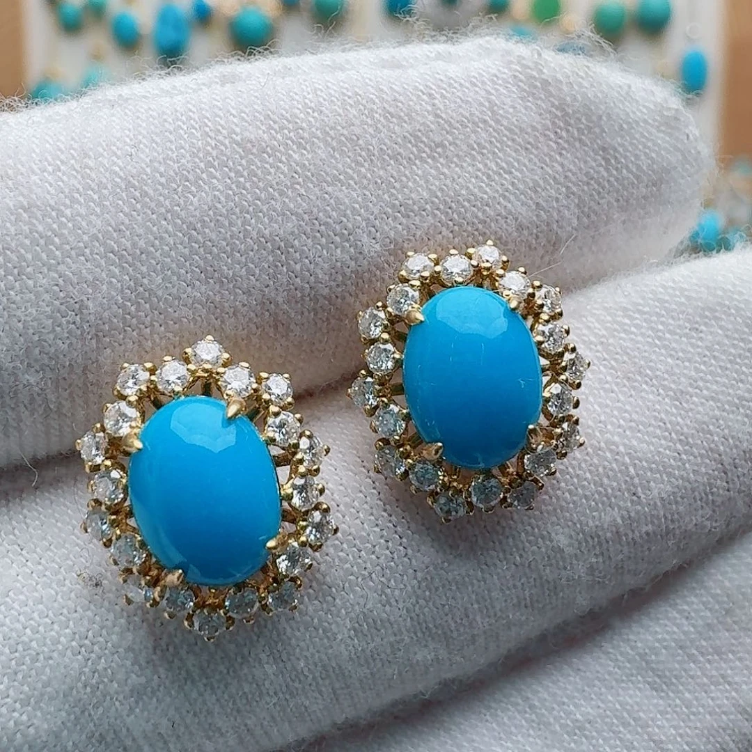 绿松石18K金镶嵌耳饰