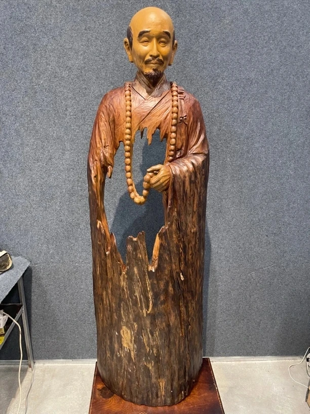 木雕工艺品（香樟木-弘一法师）匠心制作一体成型长60厚36高188