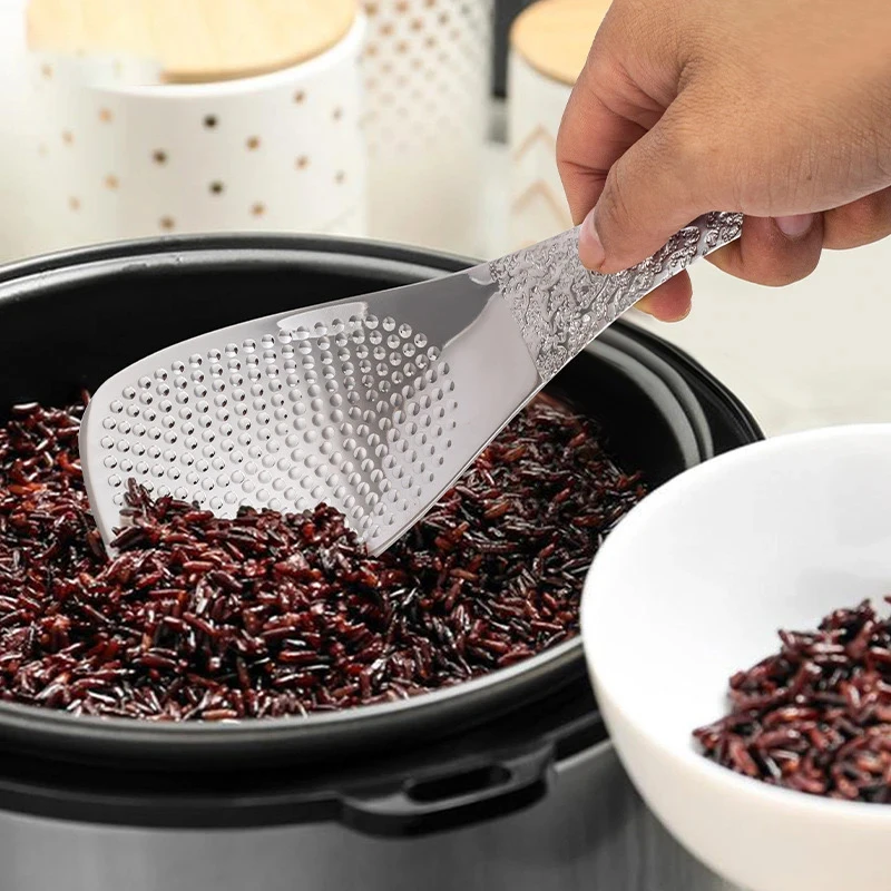 18-10 精品不锈钢锤纹饭勺家用盛米饭勺子光滑饭铲调羹饭匙