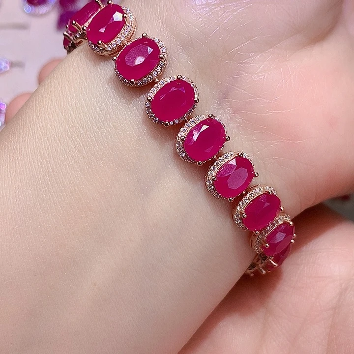 手链银S925镶嵌红宝石