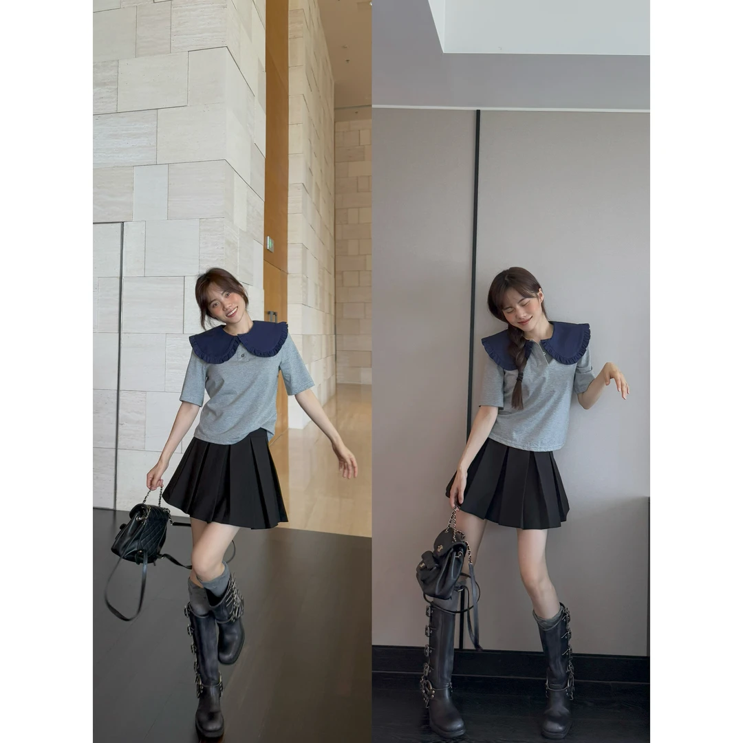 JINGDL【青春靓丽】学院风阔挺夏季极简高级感百搭百褶短裙