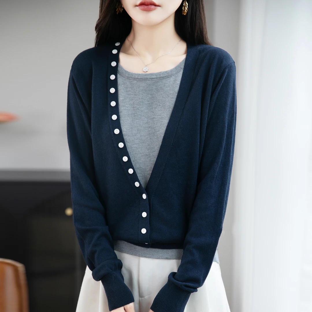 假两件拼接精纺羊毛针织衫女欧洲站2025秋冬新款欧货打底毛衣N223