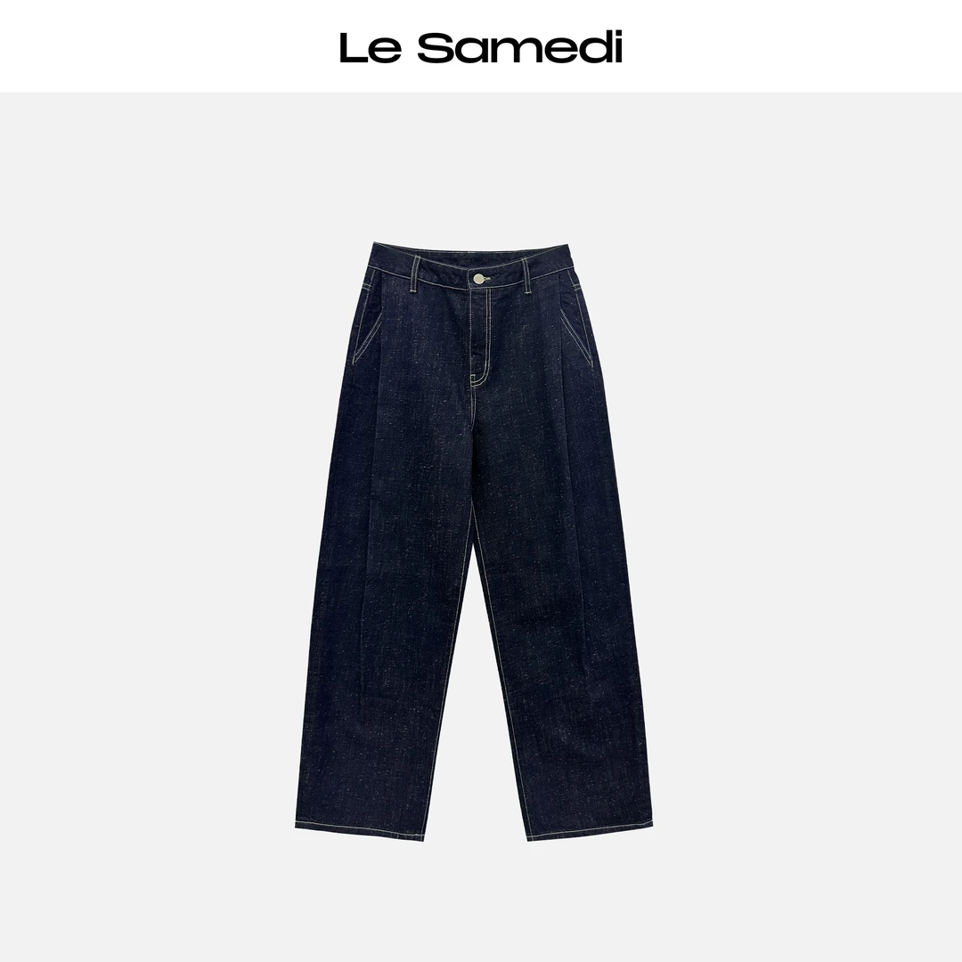 Le Samedi马油叶儿【黎明雪夜】棉质立体叠褶复古直筒牛仔裤