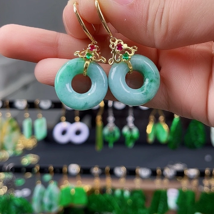 翡翠耳饰银S925镶嵌饰品