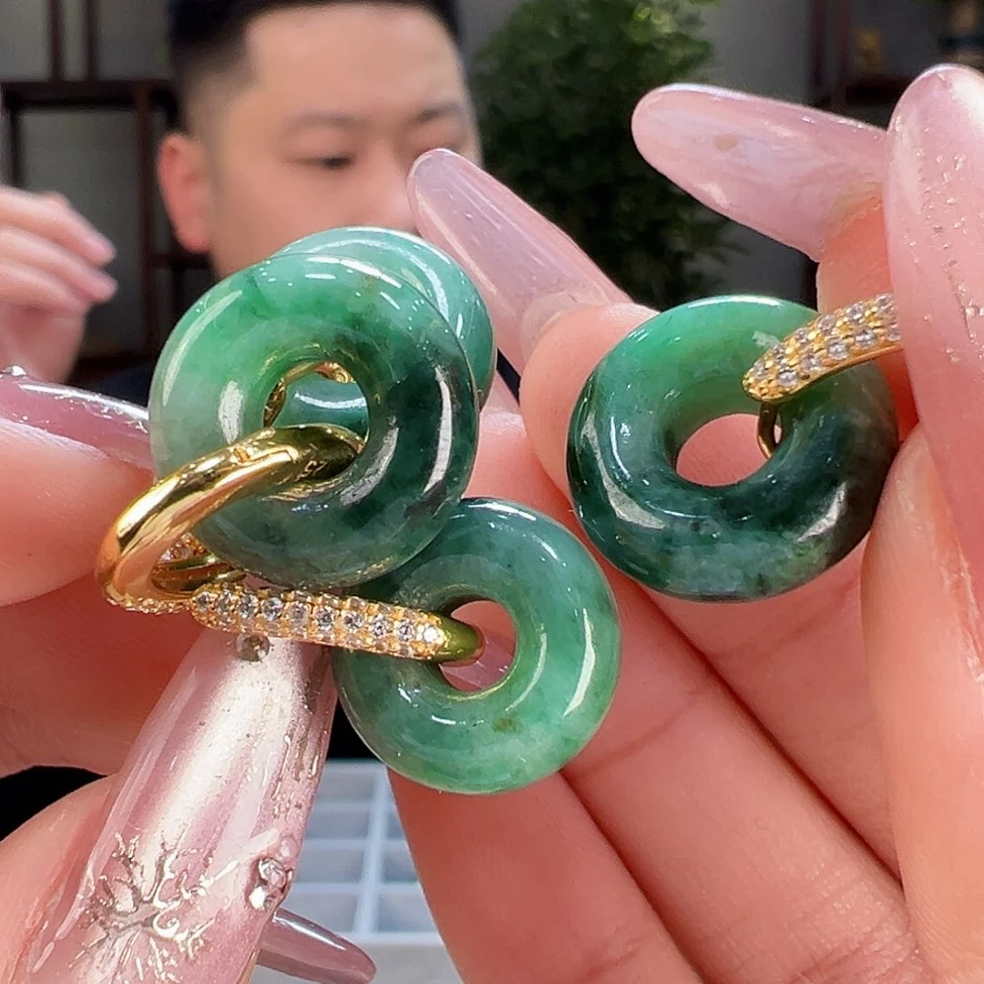 翡翠耳饰银S925镶嵌多样性发货一副