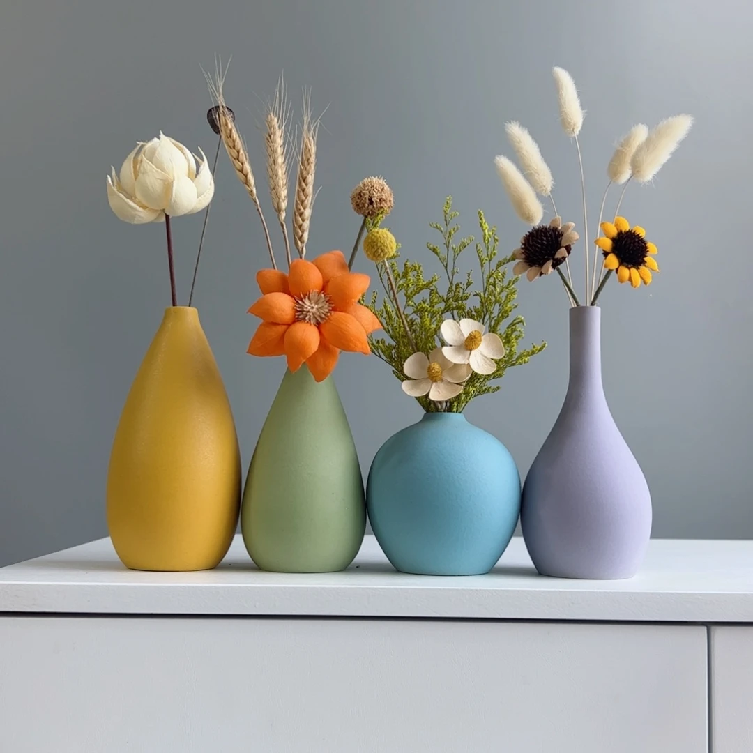 摆件陶瓷小花瓶摆件含花总高约20-30cm