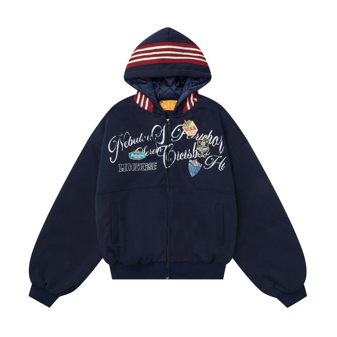 蛋蛋studio高级感中性复古夹棉卫衣印花设计男式宽松棉服外套