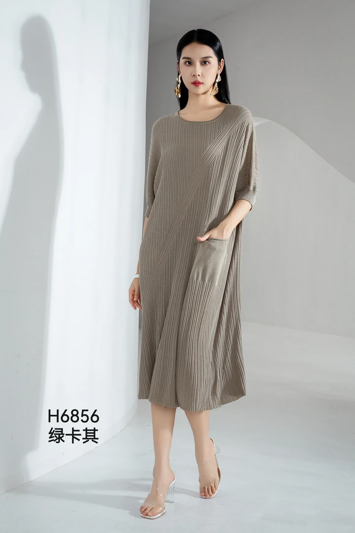 安安好物推荐亚麻夏季时尚气质复古宽松针织大码连衣裙清苍1-70