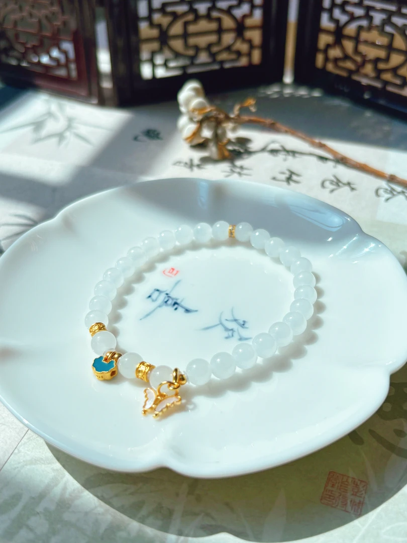 和田玉白玉蝴蝶手串 1219