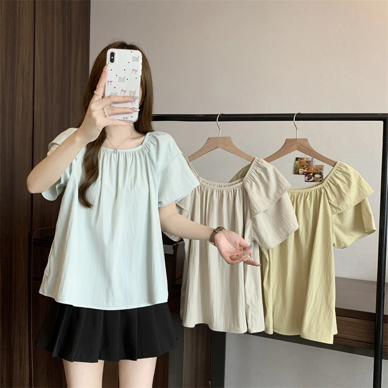 大码女装2024夏季新款时尚潮流纯色时尚设计感衬衫1351