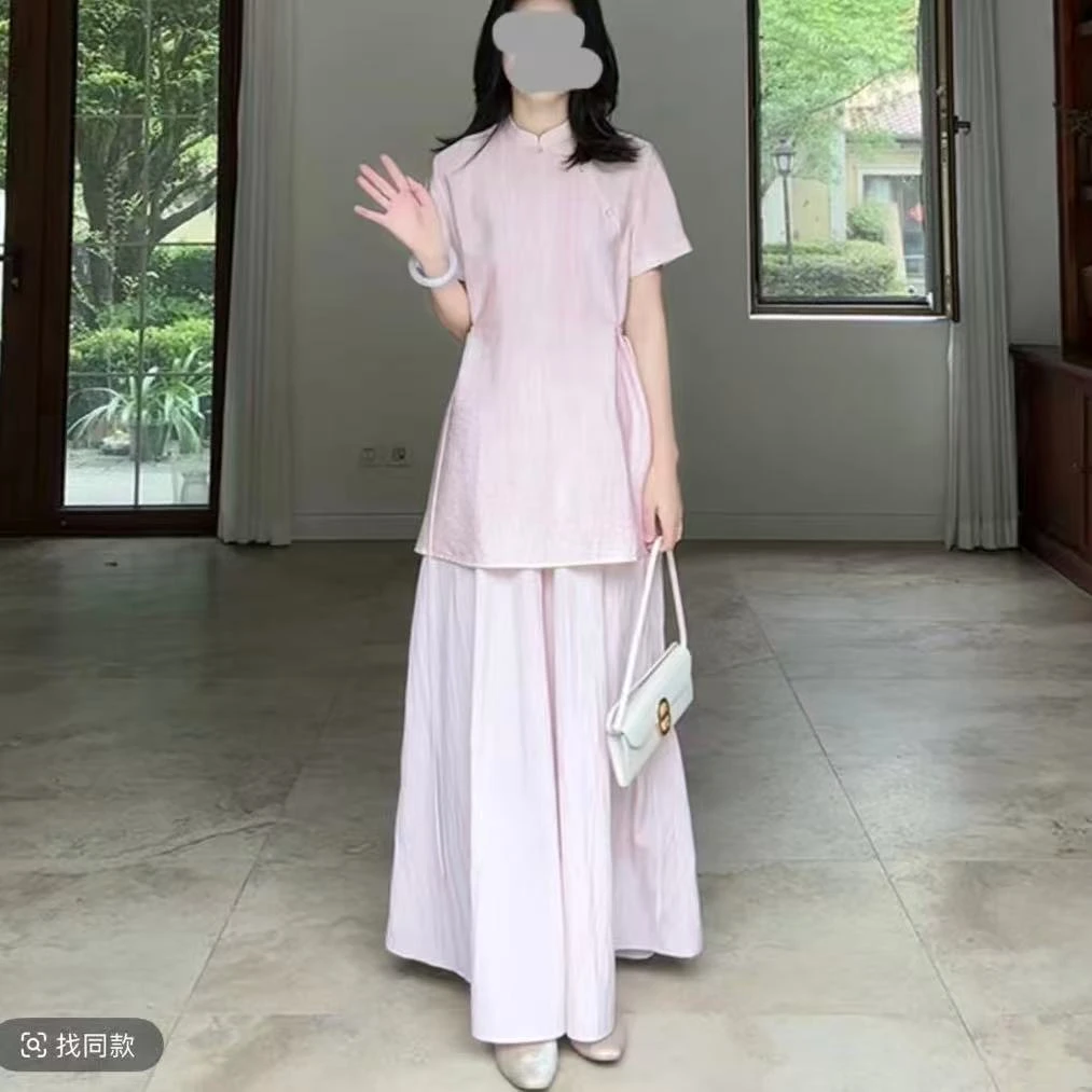 胖胖家*5786新款国风新正式旗袍上衣减龄百搭显瘦套装